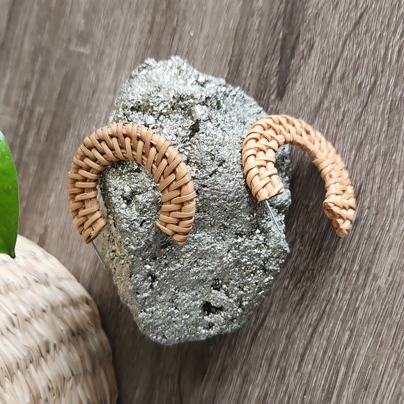 Jewelry - Minimalist Boho Rattan Flat Hoops